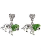 Romwe Dangle Green Lion Rhinestone Earrings