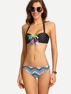 Romwe Multicolor Chevron & Polka Dot Print Bikini Set