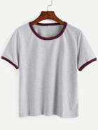 Romwe Grey Contrast Trim Crop T-shirt