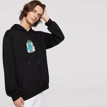 Romwe Guys Comic Print Drawstring Hoodie