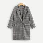 Romwe Single Button Houndstooth Tweed Outerwear