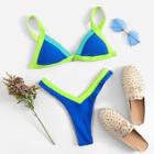 Romwe High Leg Contrast Lace Bikini Set