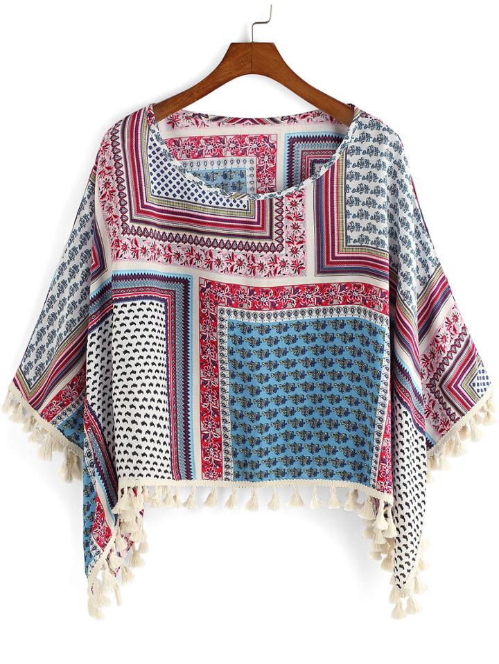 Romwe Tribal Print Tassel Top