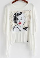 Romwe With Tassel Monroe Print White T-shirt
