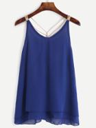 Romwe Blue Beaded Racerback Chiffon Top