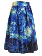 Romwe The Starry Night Print Box Pleated Skirt