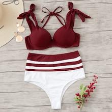 Romwe Underwire Top With High Waist Bikini Set