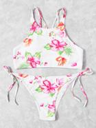 Romwe Calico Print High Neck Bikini Set