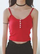 Romwe Spaghetti Strap With Buttons Red Cami Top