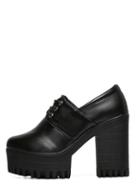 Romwe Black Round Toe Lace-up Platform Chunky Pumps