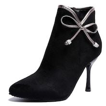 Romwe Bow Decor Side Zip Suede Boots