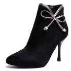 Romwe Bow Decor Side Zip Suede Boots