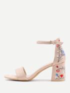 Romwe Flower Embroidery Two Part Block Heeled Sandals
