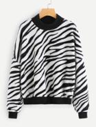Romwe Drop Shoulder Zebra Pattern Sweatshirt