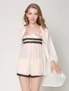Romwe Contrast Lace Trim Cami Pj Set With Robe