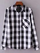 Romwe Black And White Plaid Blouse With Pocket
