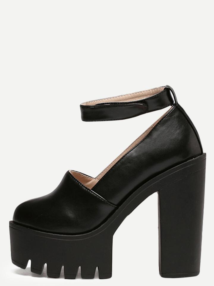 Romwe Black Round Toe Platform Chunky Pumps