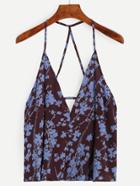Romwe Burgundy Flower Print Caged Cami Top