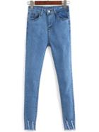 Romwe Fringe Hem Slim Denim Pant
