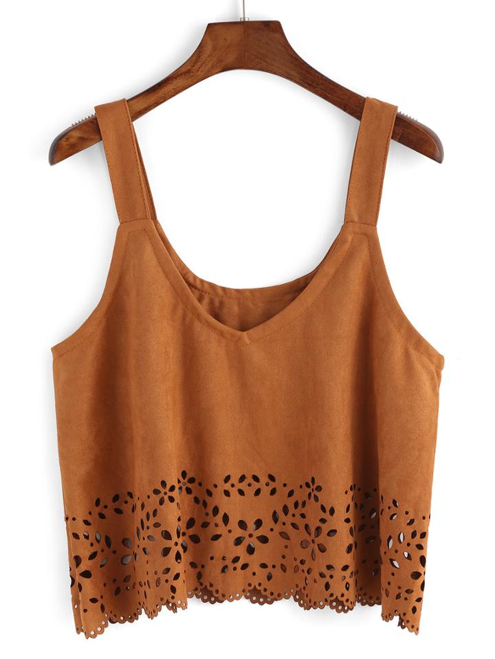 Romwe Straps Suede Pierced Cami Top