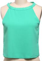 Romwe Back Hollow With Bows Chiffon Green Blouse