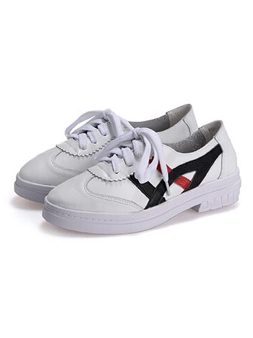 Romwe White Round Toe Shoelace Casual Pu Flats