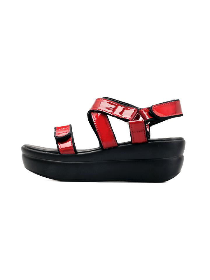 Romwe Metallic Red Hook&loop Flatform Sandals