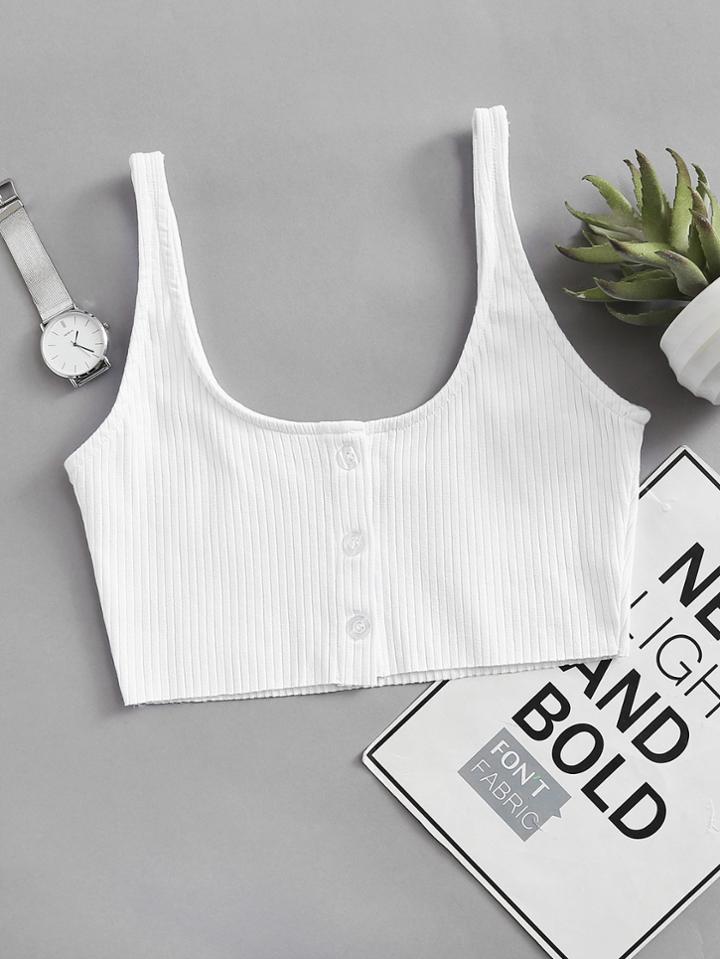 Romwe Single Breasted Ribbed Top
