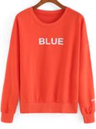 Romwe Round Neck Blue Print Loose Sweatshirt