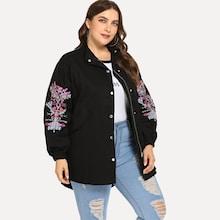 Romwe Plus Embroidered Pocket Decoration Coat