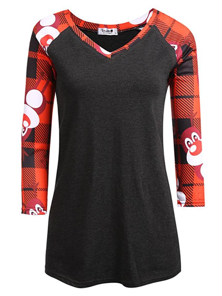 Romwe V Neckline Elk Print Raglan Sleeve Tee