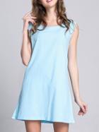 Romwe Sleeveless Shift Blue Dress