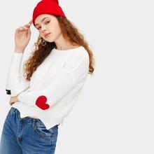 Romwe Embroidery Drop Shoulder Wavy Edge Jumper