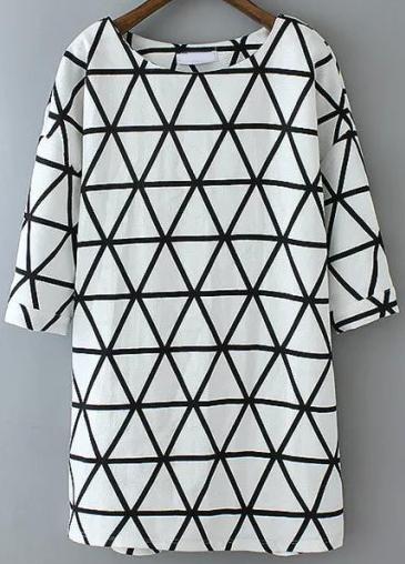 Romwe White Round Neck Geometric Print Chiffon Blouse