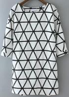 Romwe White Round Neck Geometric Print Chiffon Blouse