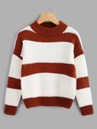 Romwe Drop Shoulder Wide Striped Mixed Knit Sweater