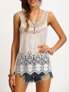 Romwe White Lace Crochet Hollow Out Tank Top