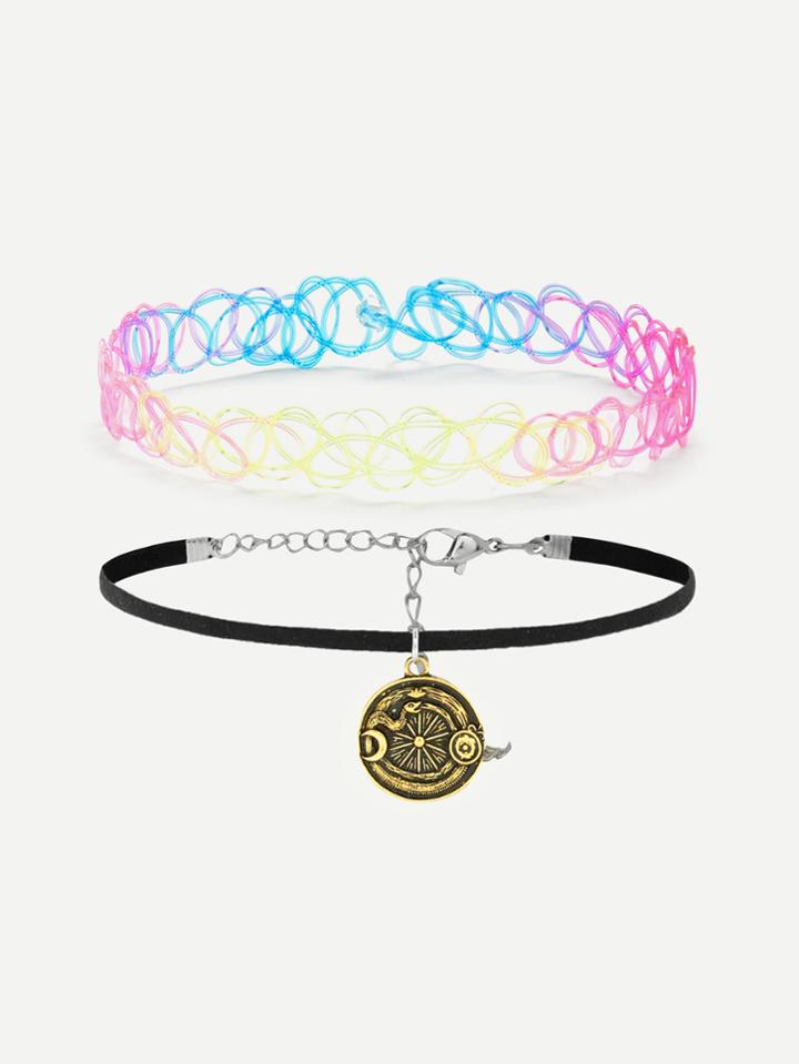 Romwe Hollow & Charm Design Choker Set