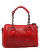 Romwe Red Zipper Studded Pu Bag