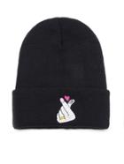 Romwe Black Embroidered Funny Beanie Hat
