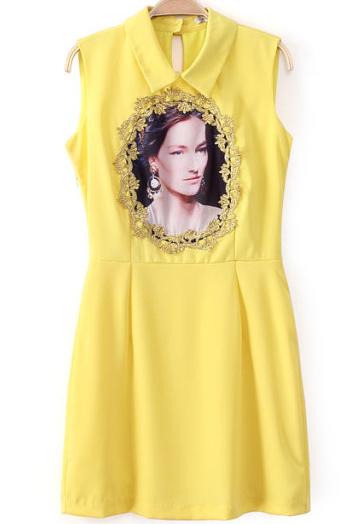 Romwe Beauty Print Embroidered Slim Dress