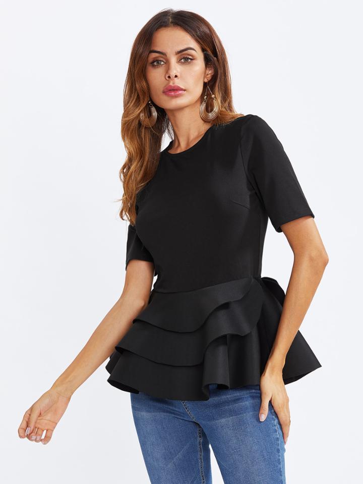 Romwe Tiered Ruffle Hem Peplum Blouse