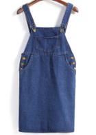 Romwe Strap With Pocket Loose Denim Blue Dress