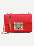 Romwe Red Pushlock Flap Bag With Chain