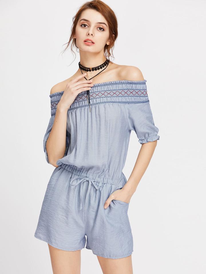 Romwe Off Shoulder Drawstring Waist Romper