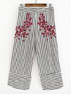 Romwe Vertical Striped Flower Print Wide Leg Pants