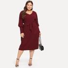 Romwe Plus Self Tie Leg-of-mutton Sleeve Dress