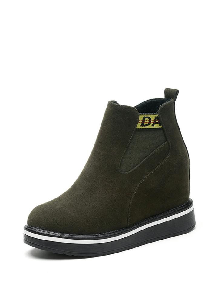 Romwe Letter Detail Chelsea Wedge Boots