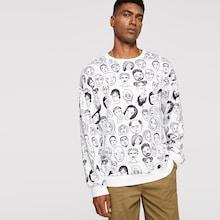 Romwe Guys Allover Figure Print Pullover