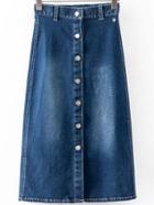 Romwe Single Breasted Bleached Denim Skirt